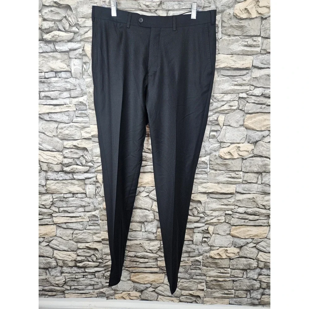 Suitsupply Men's Vitale Barberis Canonico Straight Leg Wool Trousers Black 34x32